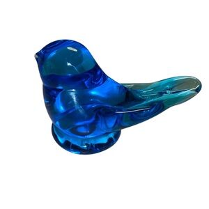 Blue Bird Of Happiness Figurine Signed Leo Ward 2001 Handmade Art Glass Vintage